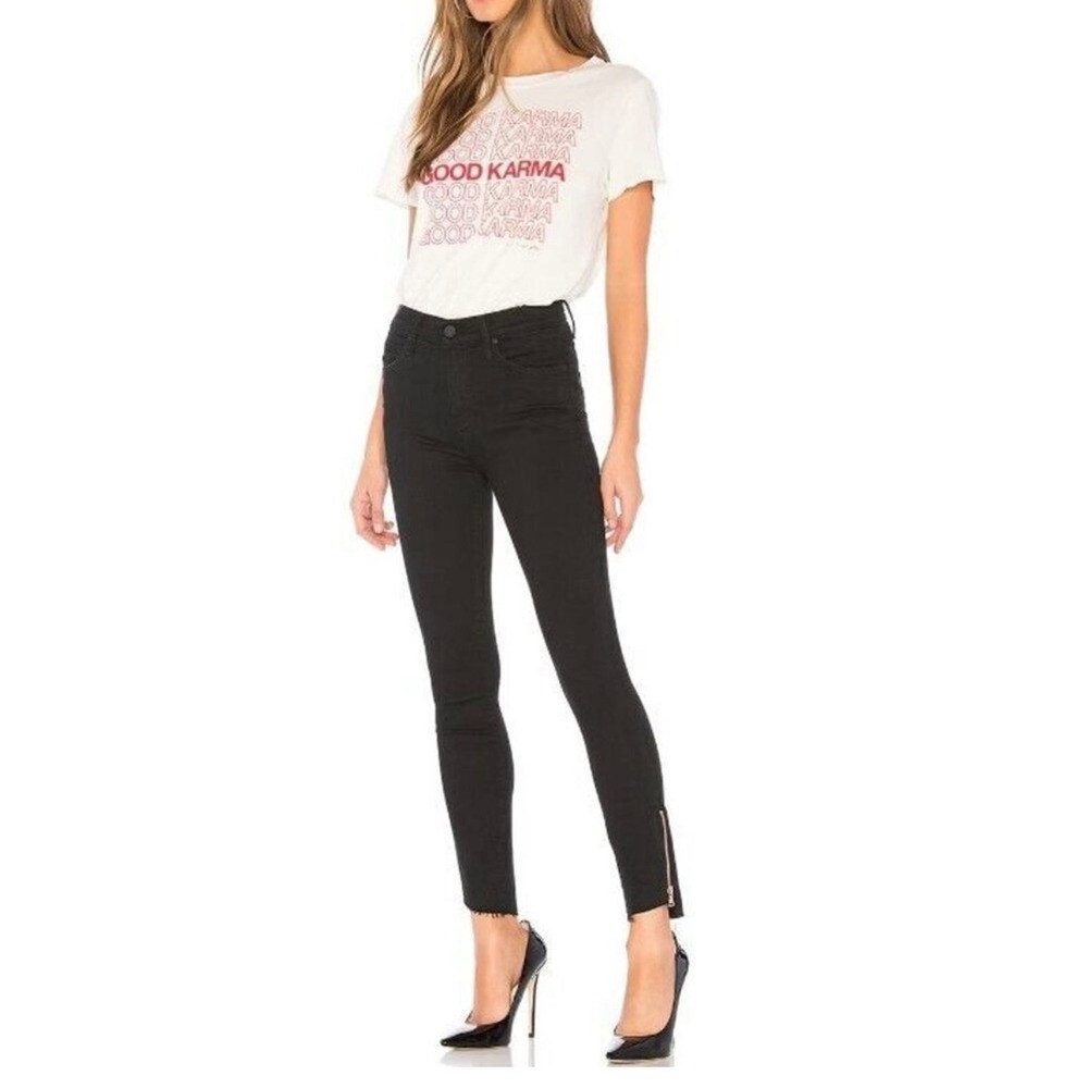 MOTHER Women's The Stunner Double‎ Zip Ankle Step Fray Black Jeans Size 26